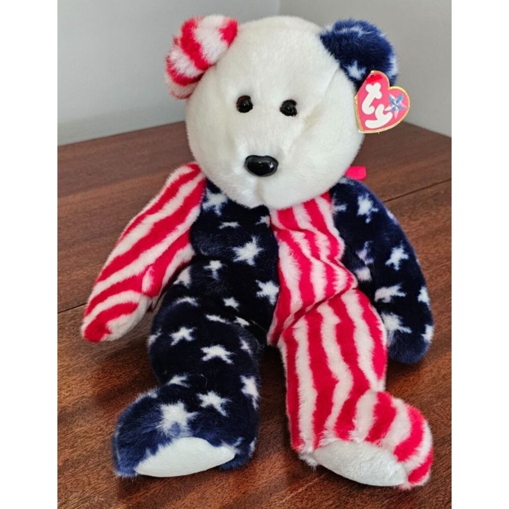 Ty Beanie Buddies 1999 Spangle Bear Red White Blue 14" Plush Patriotic July 4